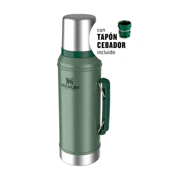 TERMO STANLEY CLASICO 950 ML CON MANIJA Y TAPON CEBADOR - VERDE