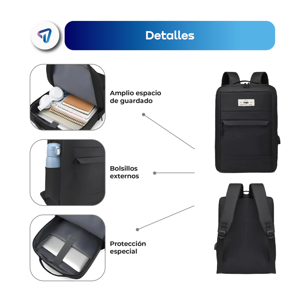 MOCHILA URBANA WAGGS MT002 AZUL - 720 - Imagen 3