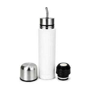 Termo Mate Autocebante 700 ml Acero Inoxidable Blanco